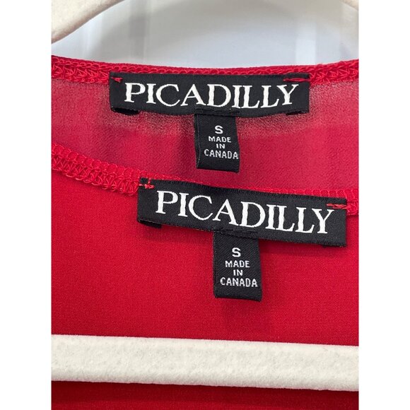 Picadilly Tank Top & Vest Set Small Red Flowy Layered Chiffon Blend Made In Cana - Picture 3 of 10